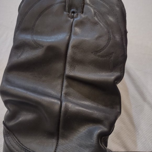 ROAD WOLF VINTAGE BLACK LEATHER METAL TIP WOMAN'S PULL ON COWBOY BOOTS SIZE 8.5 - Picture 7 of 14